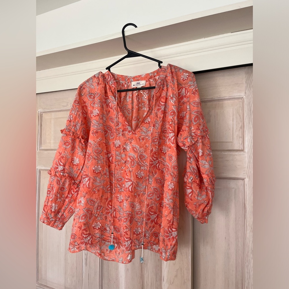 NIBI MTK a block print coral blouse